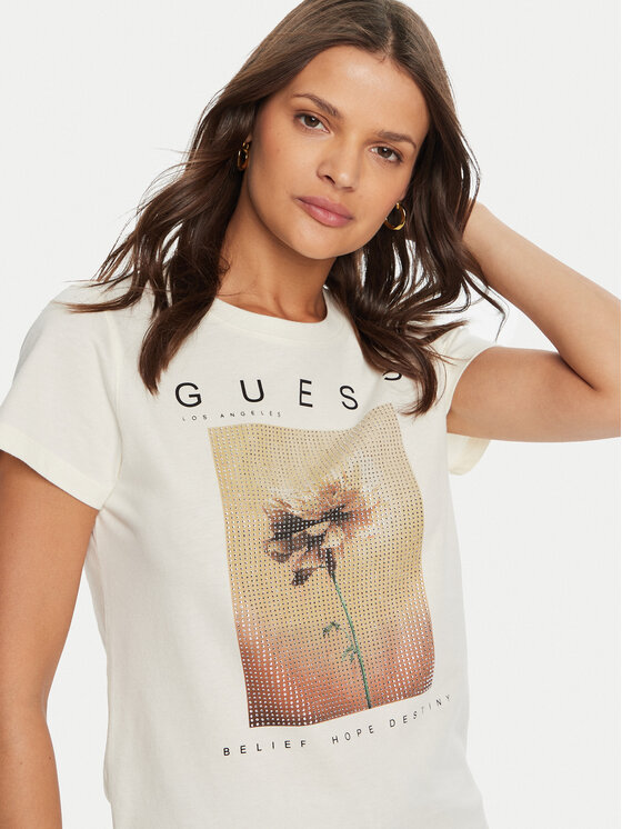 Guess Guess T-krekls W4BI13 KCJI0 Écru Regular Fit
