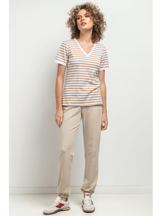 Tessita Tessita Bluzka T394 Beżowy Slim Fit