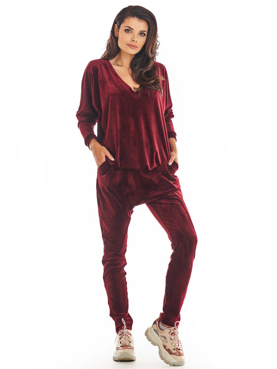 Awama Awama Spodnie damskie A377 Bordowy Basic Fit