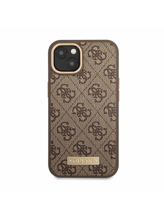 Guess Guess Etui na telefon 4G Logo Plate MagSafe Brązowy
