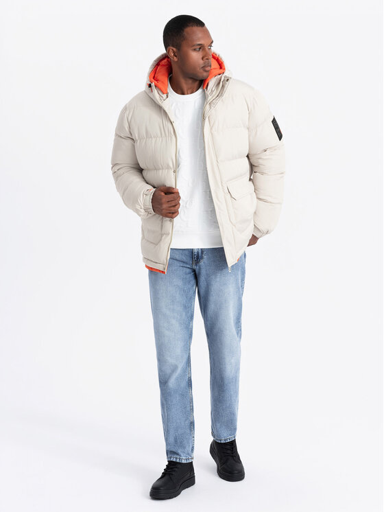 Ombre Ombre Vatovaná bunda OM-JAHP-0208 Béžová Regular Fit