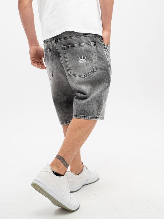 Jigga Wear Jigga Wear Szorty jeansowe Krótkie Spodenki Jeansowe Męskie Sprane Czarne / Białe Jigga Wear Crown 40 Czarny Regular Fit