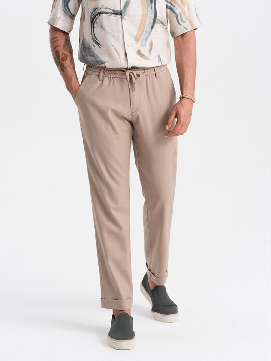 Ombre Ombre Spodnie materiałowe OM-PACP-0198 Brązowy Chino Fit