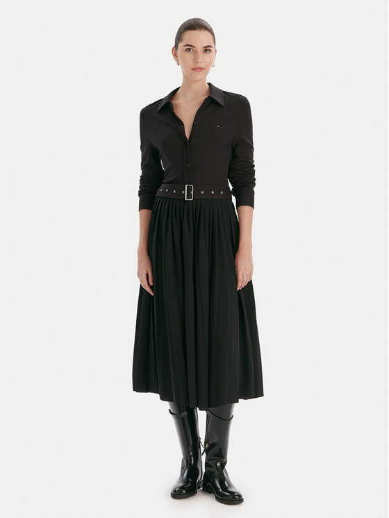 Tommy Hilfiger Tommy Hilfiger Rochie tip cămașă WW0WW48398 Negru Regular Fit
