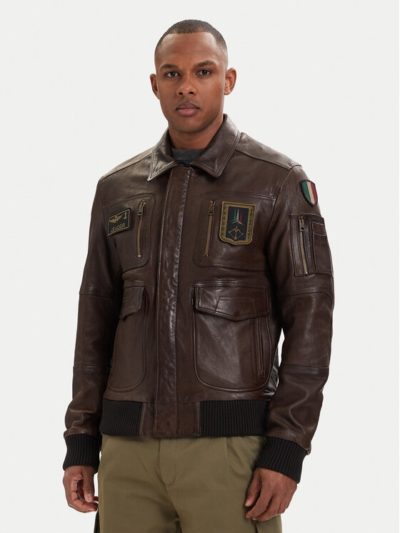 Aeronautica Militare Aeronautica Militare Geacă de piele 261PN5058U100839 Maro Regular Fit