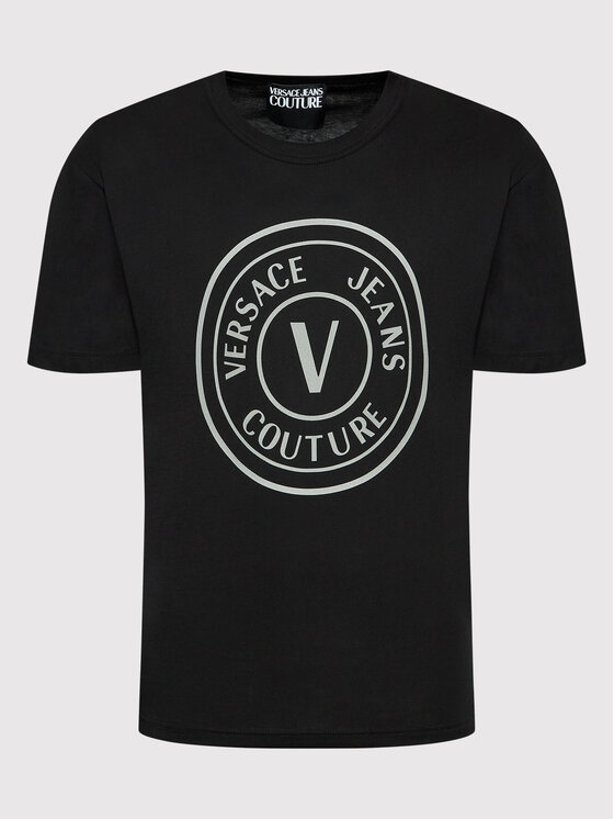 Versace Jeans Couture Versace Jeans Couture Marškinėliai Vemblem Thick Foil 73GAHT05 Juoda Regular Fit