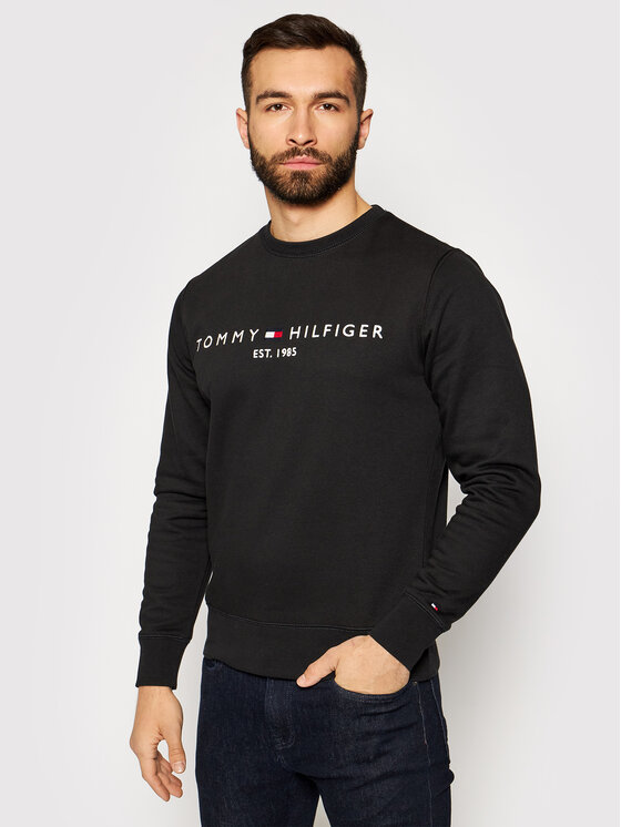 Tommy Hilfiger Džemperis ar kapuci Logo MW0MW11596 Melns Regular Fit