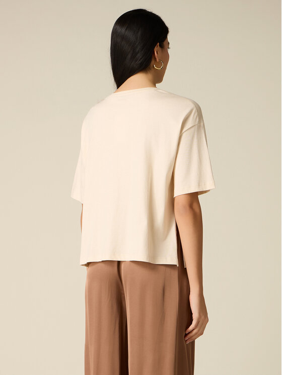 Oltre Oltre T-Shirt G014J004371N002 Kremowy Regular Fit