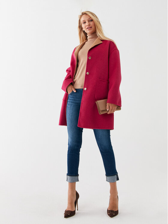 Liu Jo Liu Jo Vilnonis paltas MF3241 T3505 Rožinė Relaxed Fit