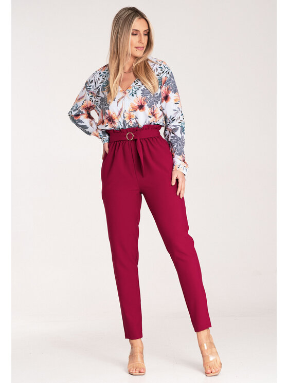 FIGL FIGL Spodnie damskie M1072 Bordowy Regular Fit