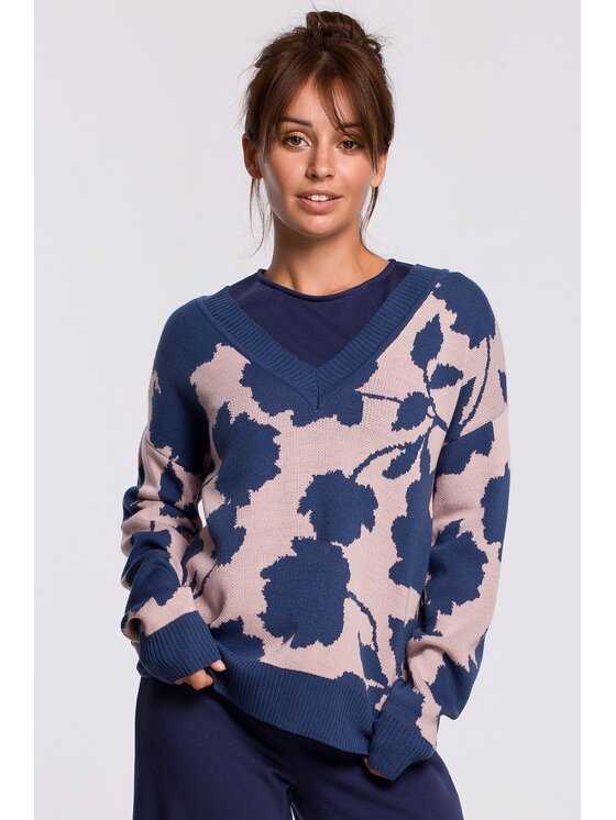 BeWear BeWear Sweter bk056 Granatowy Baggy Fit