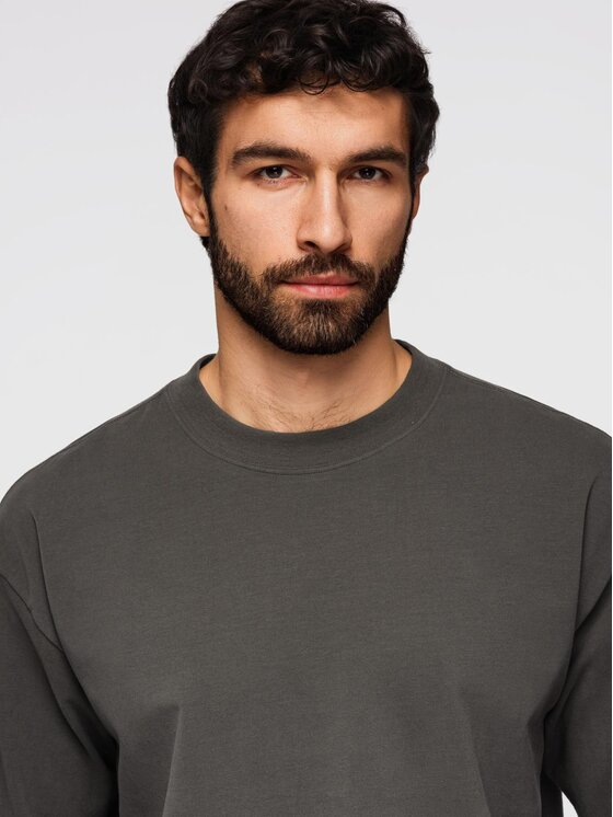 Ombre Ombre T-Shirt OM-TSBC-0267 Szary Loose Fit