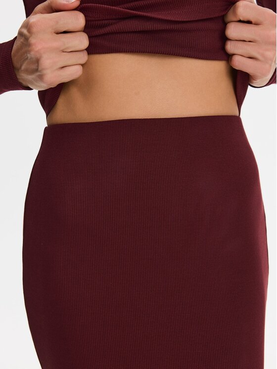 Nudyess Nudyess Spódnica midi Tremity z prążka Bordowy Slim Fit