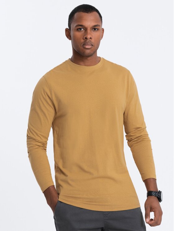 Ombre Ombre Longsleeve OM-LSBL-0106 Złoty Regular Fit