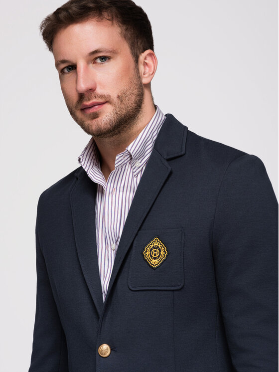 Ombre Ombre Marynarka OM-BLZB-0166 Granatowy Slim Fit