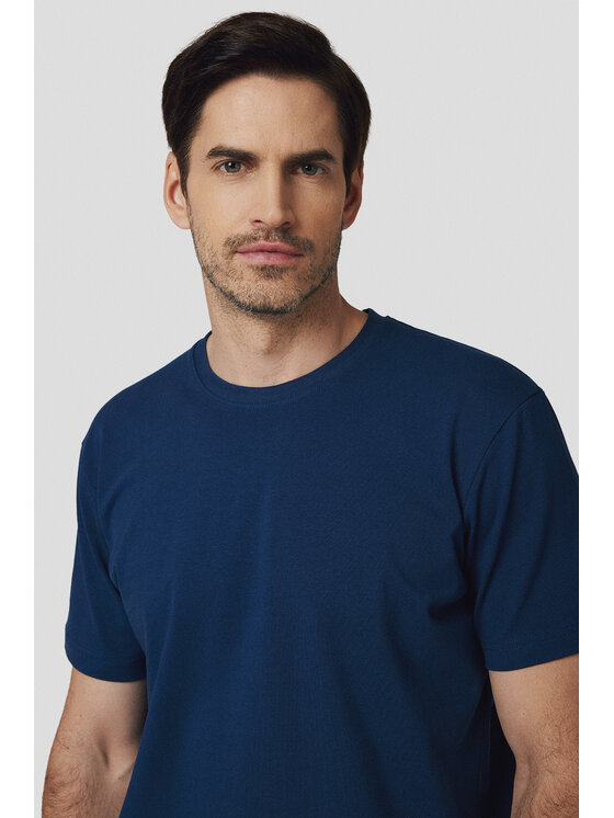 Lancerto Lancerto T-Shirt Koszulka Granatowa Bawełniana Kenneth TS073125000001 Granatowy Regular Fit