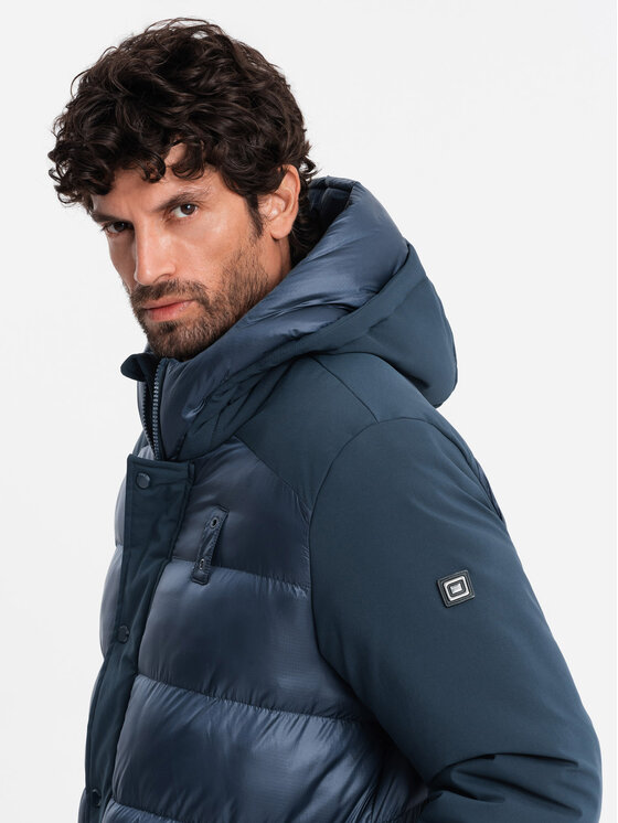 Ombre Ombre Vatovaná bunda OM-JALJ-0165 Modrá Regular Fit