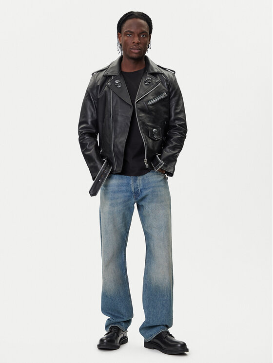 NEW ROCK NEW ROCK Шкіряна куртка W-NRLMJ076-S1 Чорний Regular Fit