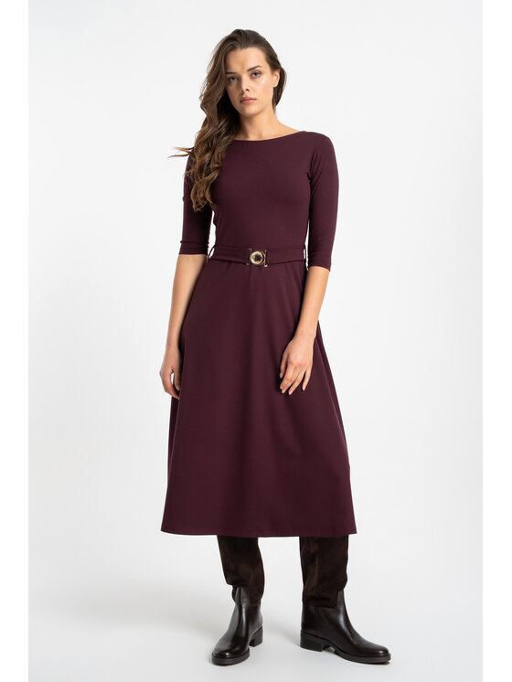 CLICK CLICK Sukienka dzianinowa 60-6050 Bordowy Regular Fit