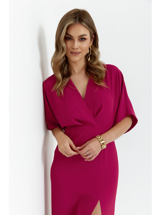 Makover Makover Sukienka codzienna K163 Czerwony Modern Fit