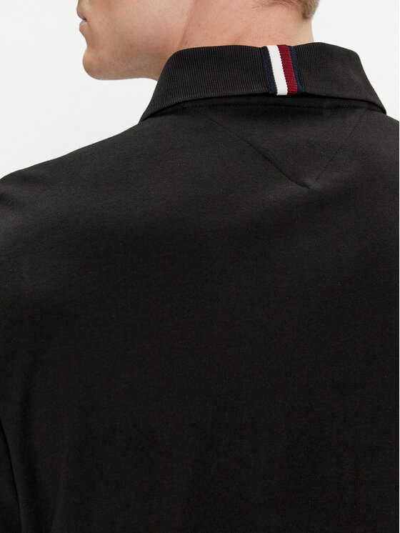 Tommy Hilfiger Tommy Hilfiger Тениска с яка и копчета Interlock MW0MW34783 Черен Regular Fit