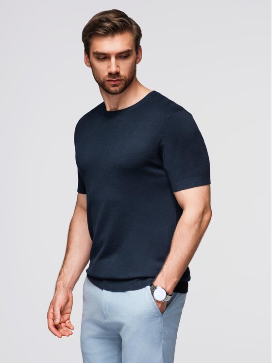 Ombre Ombre T-Shirt OM-TSCT-0252 Granatowy Regular Fit