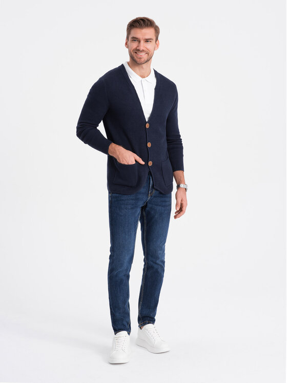 Ombre Ombre Kardigan OM-SWCD-0109 Granatowy Regular Fit