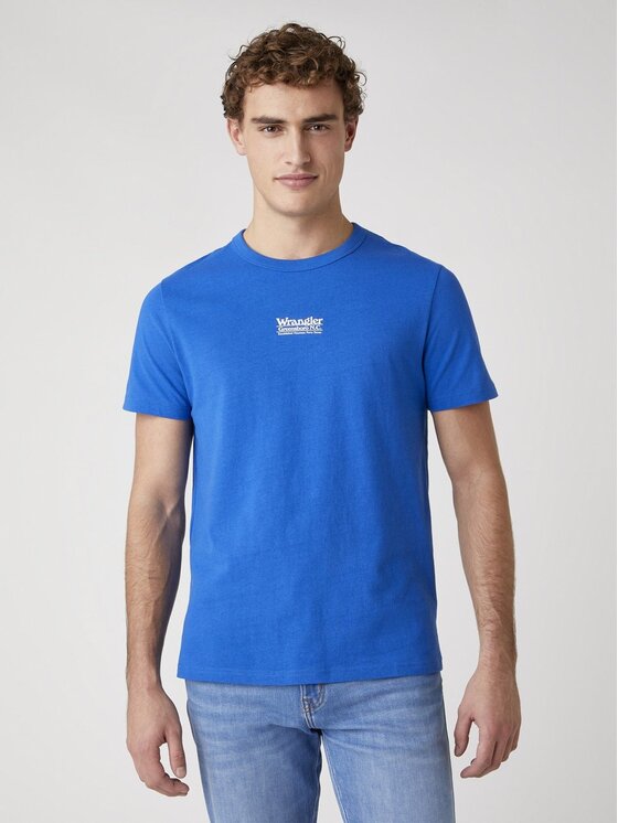 Wrangler Wrangler T-Shirt SS SEAS LOGO TEE Niebieski Regular Fit