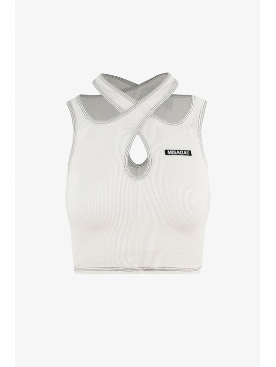 Misaga Misaga Top CROSSBACK RIB TOP Biały Slim Fit