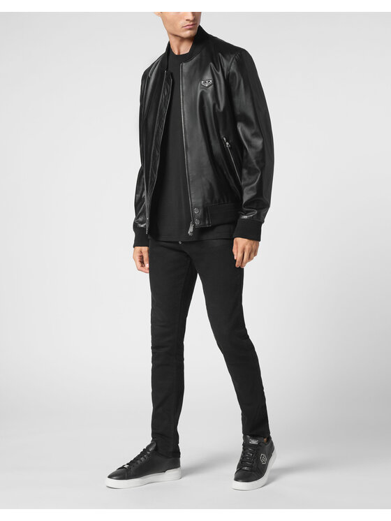 PHILIPP PLEIN PHILIPP PLEIN Kožená bunda 9485 Čierna Regular Fit