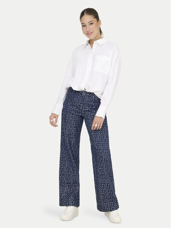 ONLY ONLY Kalhoty z materiálu Evita 15362397 Tmavomodrá Wide Leg