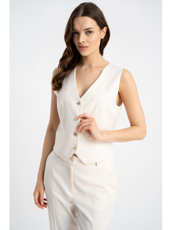 CLICK CLICK Kamizelka 71-0055 Écru Regular Fit