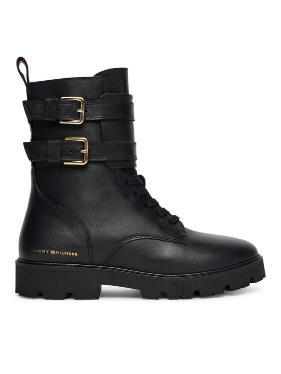 Tommy Hilfiger Botki Biker Laceup FW0FW08986 Czarny