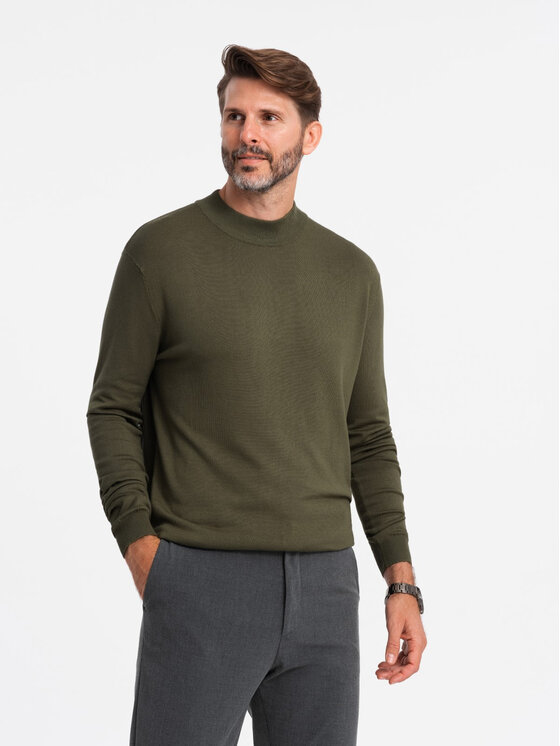 Ombre Ombre Sweter OM-SWTN-0100 Khaki Regular Fit