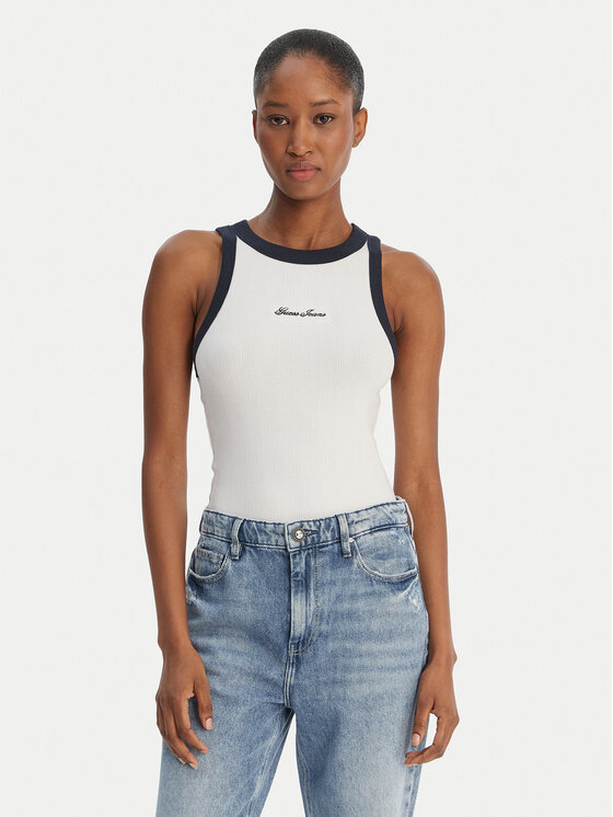 Guess Jeans Top W6GPZ8 KF641 Alb Slim Fit