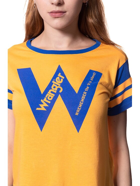 Wrangler Wrangler T-Shirt B&Y W CROP TEE Żółty Regular Fit