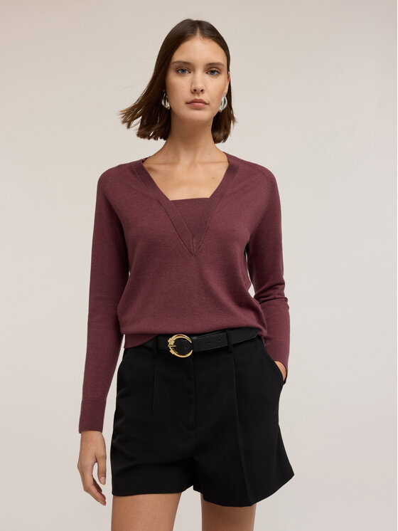 Motivi Motivi Sweter M392W003476N036 Bordowy Regular Fit