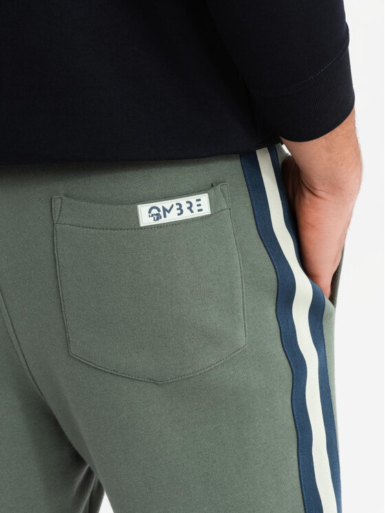 Ombre Ombre Spodnie dresowe OM-PASK-0258 Khaki Regular Fit
