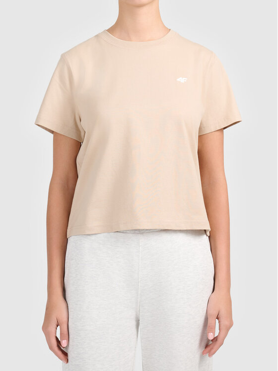 4F 4F T-Shirt 4FWAW26TTSHF3501-83S Beżowy Active Fit