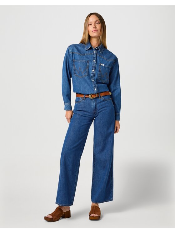 Wrangler Wrangler Jeansy World Wide Granatowy Wide Leg