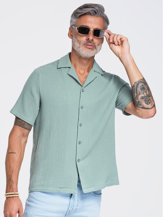 Ombre Ombre Koszula OM-SHSS-0223 Zielony Regular Fit