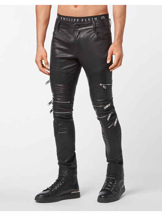 PHILIPP PLEIN PHILIPP PLEIN Kožené nohavice 8769 Čierna Skinny Fit