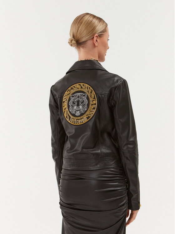 Just Cavalli Just Cavalli Μπουφάν δερμάτινο 75PAVP01 Μαύρο Regular Fit