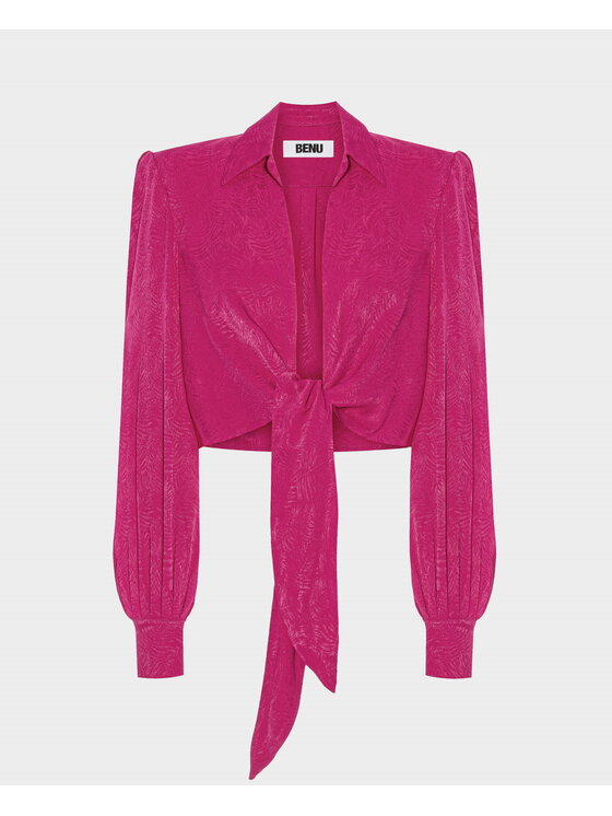 BENU BENU Bluzka Wiązana Różowy Slim Fit
