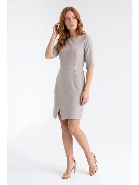 FIGL FIGL Koktejlové šaty M1372 Béžová Fitted Fit