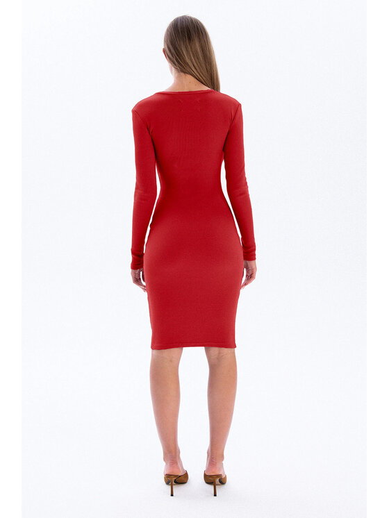 Nudyess Nudyess Vestito di maglia Eos mimi z prążka Rosso Fitted Fit