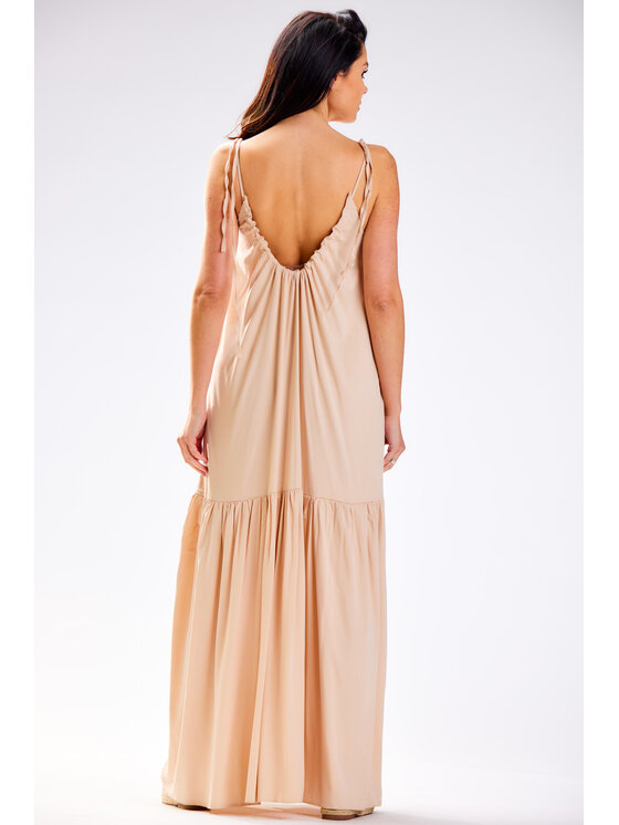 Awama Awama Sukienka letnia A582 Beżowy Basic Fit