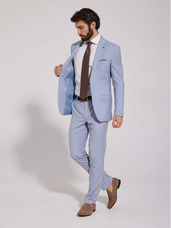 VILLARO VILLARO Garnitur GAR703VIM Niebieski Slim Fit