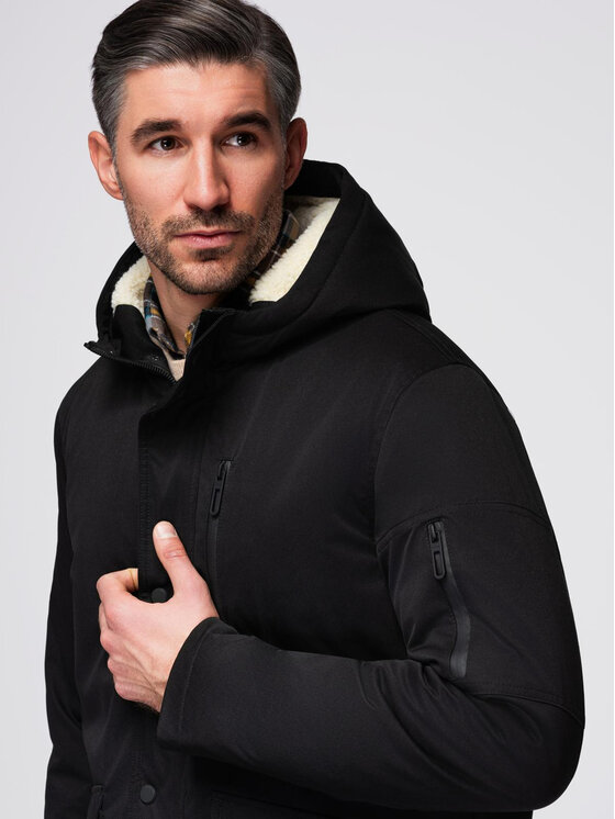 Ombre Ombre Parka OM-JAPJ-0316 Czarny Regular Fit