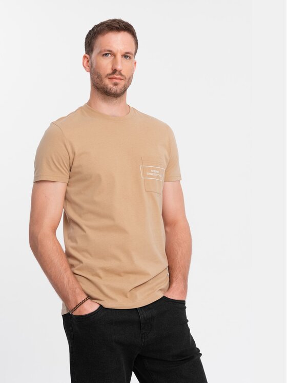 Ombre Ombre T-Shirt OM-TSCT-0108 Beżowy Regular Fit